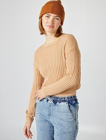 Pull crop top maille ajourée