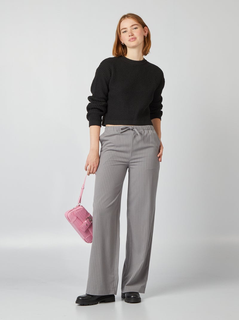 Pull crop top maille fantaisie noir - Kiabi