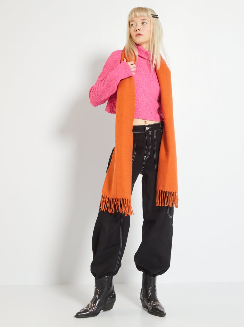 Pull cropped col roulé Rose - Kiabi