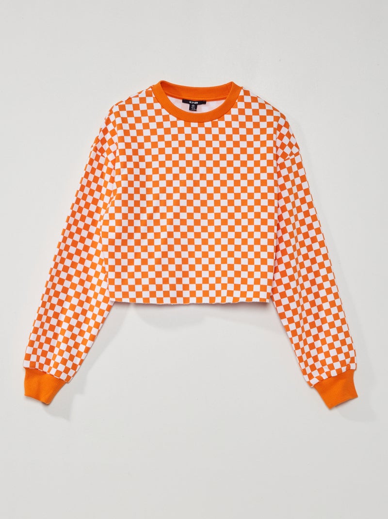 Pull cropped 'damier' Orange - Kiabi
