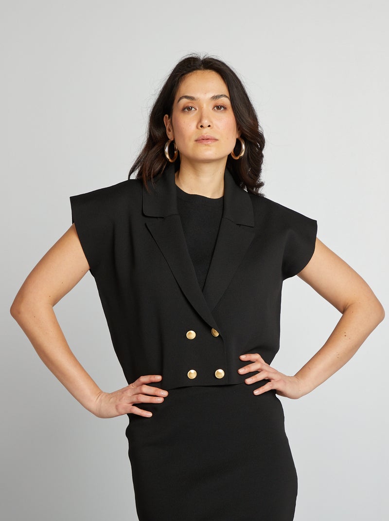 Pull cropped esprit blazer noir - Kiabi