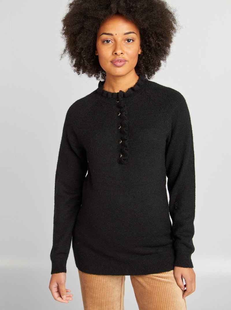 Pull d'allaitement à bords ondulés noir - Kiabi