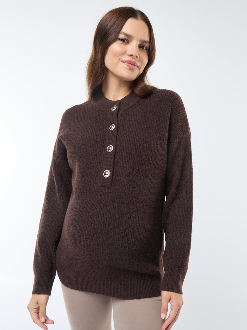 Pull d'allaitement à ouverture boutonnée Marron - Kiabi
