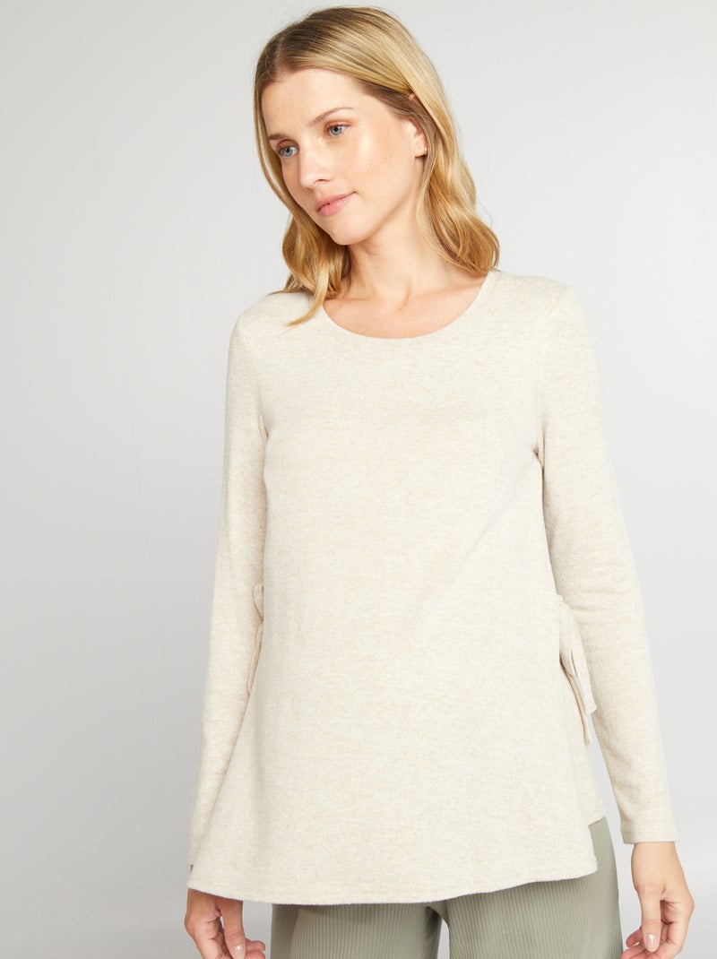 Pull d'allaitement en maille doudou Beige - Kiabi