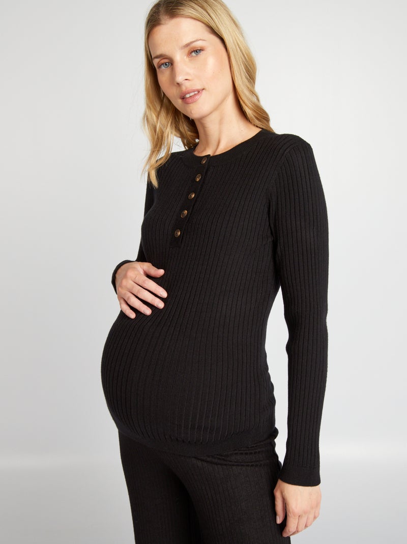 Pull d'allaitement maille fine noir - Kiabi