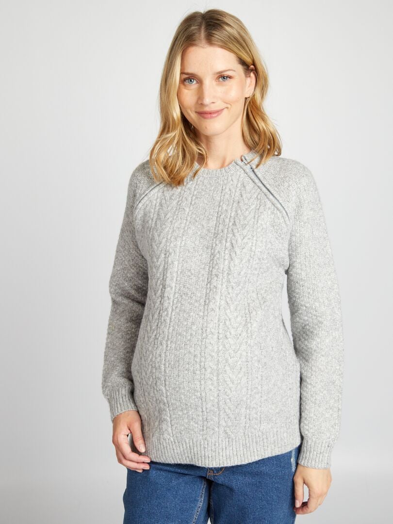 Pull d'allaitement maille torsadée Gris - Kiabi