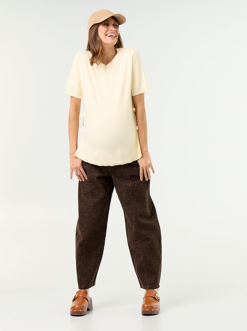 Pull de maternité manches courtes avec fentes lacées Beige - Kiabi