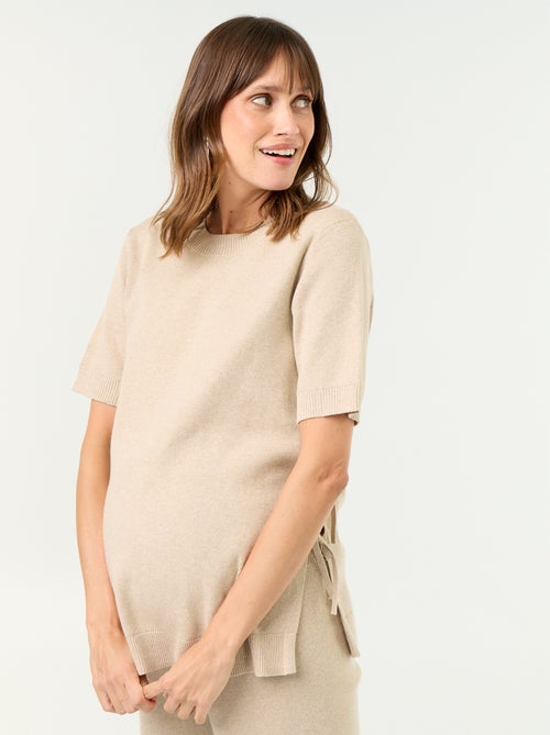 Pull de maternité manches courtes avec fentes lacées - Kiabi