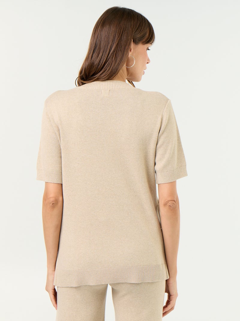 Pull de maternité manches courtes avec fentes lacées Beige - Kiabi