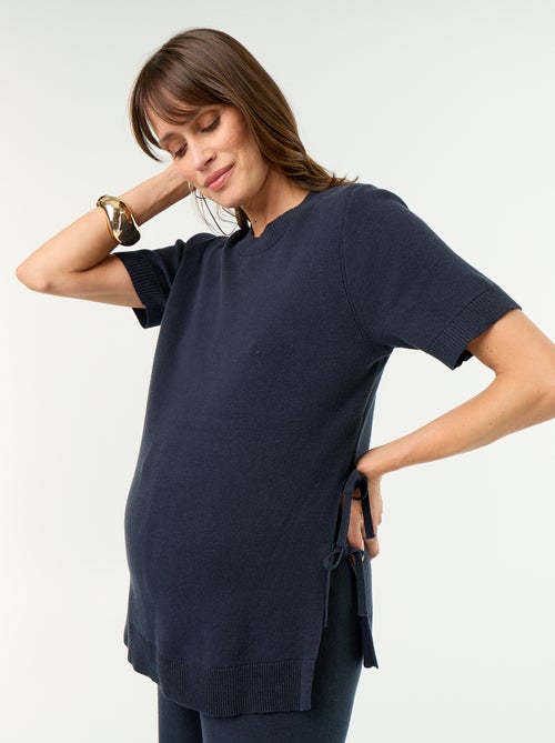 Pull de maternité manches courtes avec fentes lacées - Kiabi