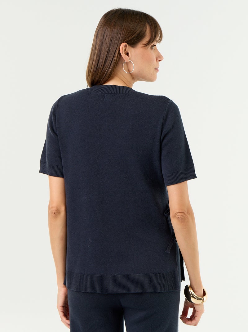 Pull de maternité manches courtes avec fentes lacées Bleu - Kiabi