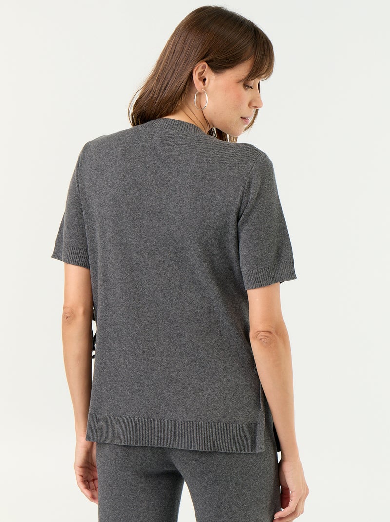 Pull de maternité manches courtes avec fentes lacées Gris - Kiabi