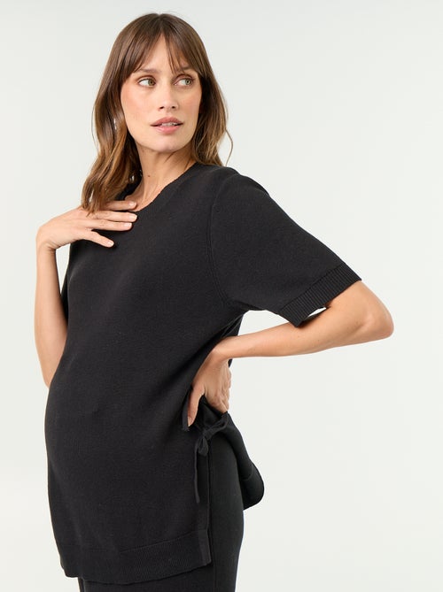 Pull de maternité manches courtes avec fentes lacées - Kiabi