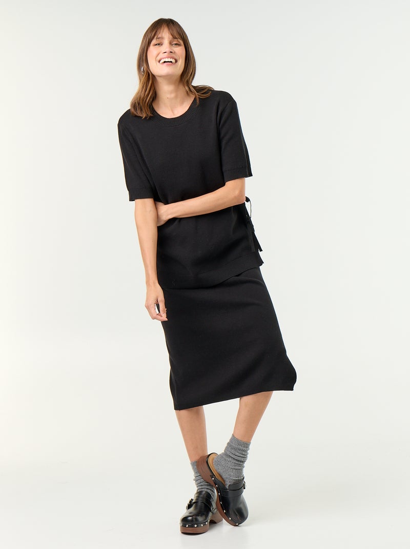 Pull de maternité manches courtes avec fentes lacées Noir - Kiabi