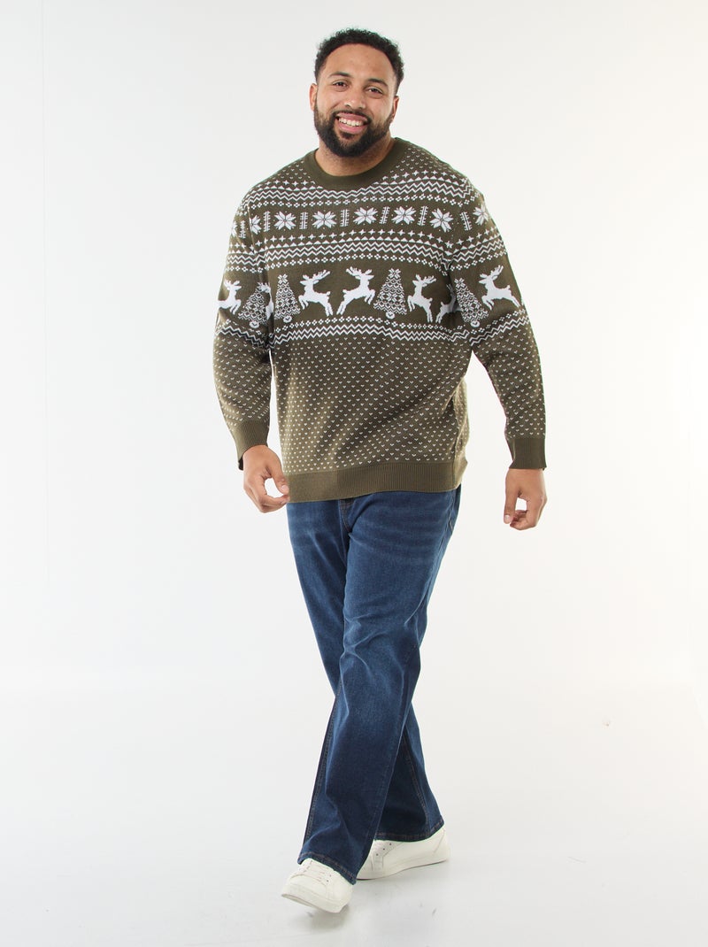 Pull de Noël à motif Kaki - Kiabi
