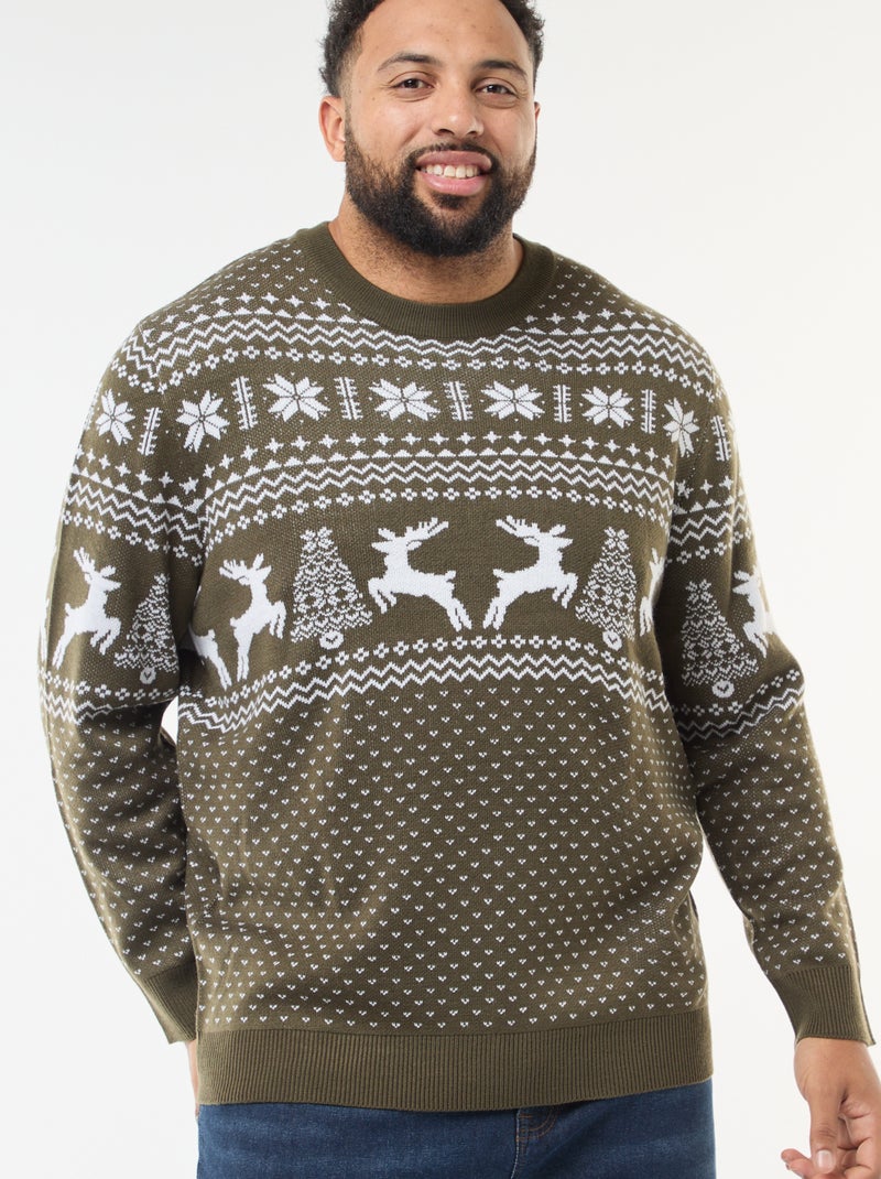 Pull de Noël à motif Kaki - Kiabi