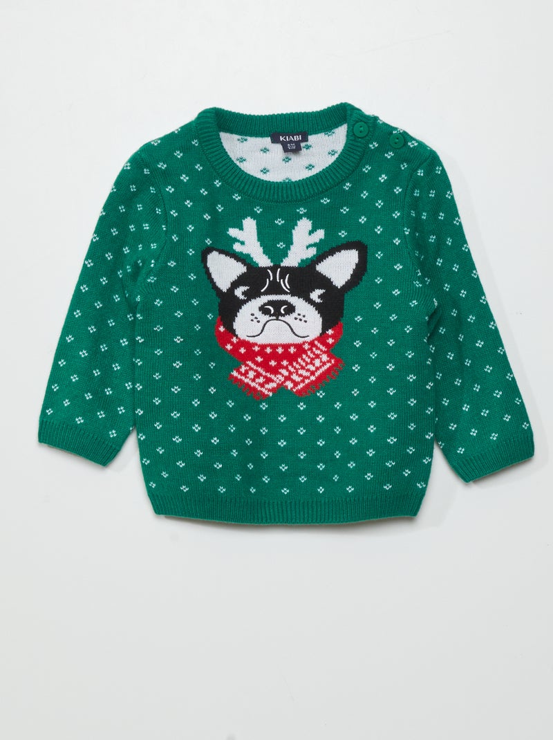 Pull de Noêl avec bouledogue Vert - Kiabi