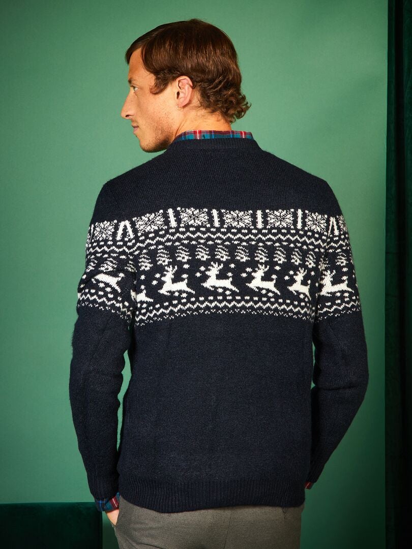 Robe Pull De Noël Femme - Imprimé Cerfs Et Flocons - Manches Longues, Col Rond - Taille Grande Décontractée