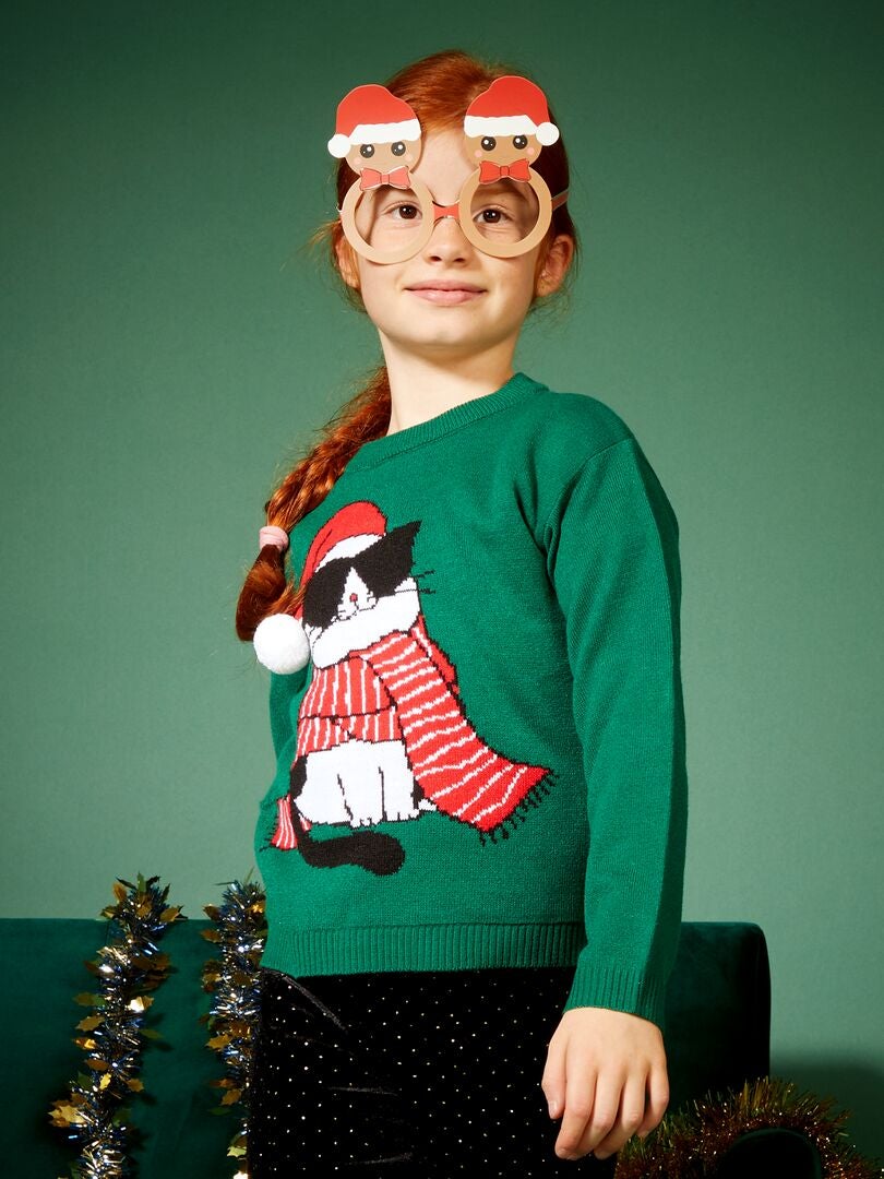 Pull de Noël avec chat Vert Kiabi 10.00€