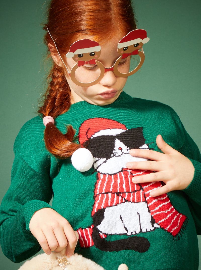 Pull de Noël avec chat Vert - Kiabi