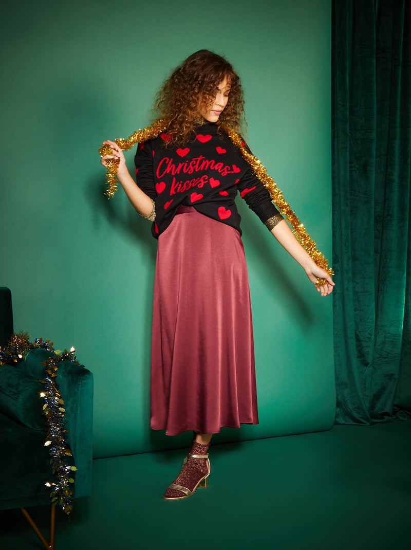 Pull de Noël avec coeurs Noir - Kiabi