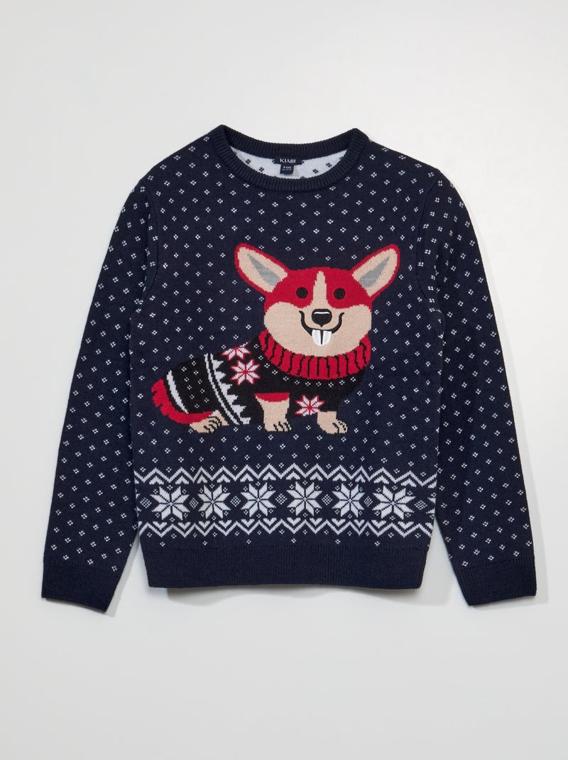 Pull de Noël avec imprimé devant Bleu - Kiabi