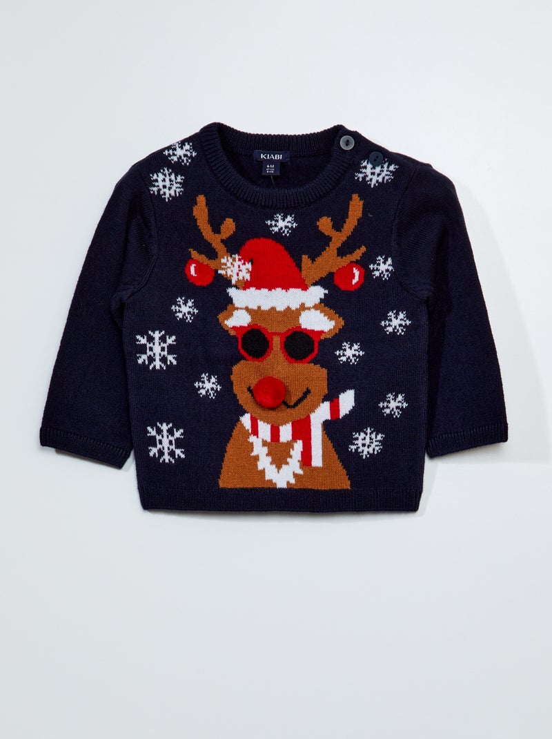 Pull de noël avec motif 'renne' Bleu - Kiabi