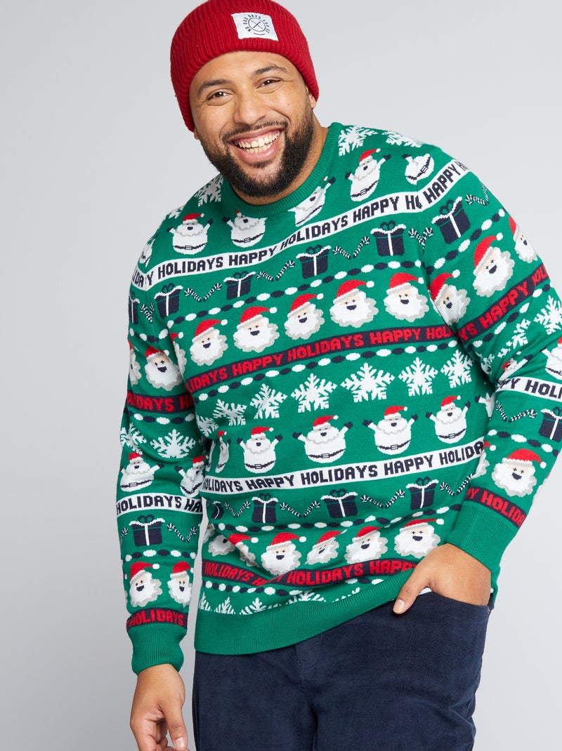 Pull Noel Ol Pull De Noël Avec Père Noël Et Cadeaux Vert Kiabi