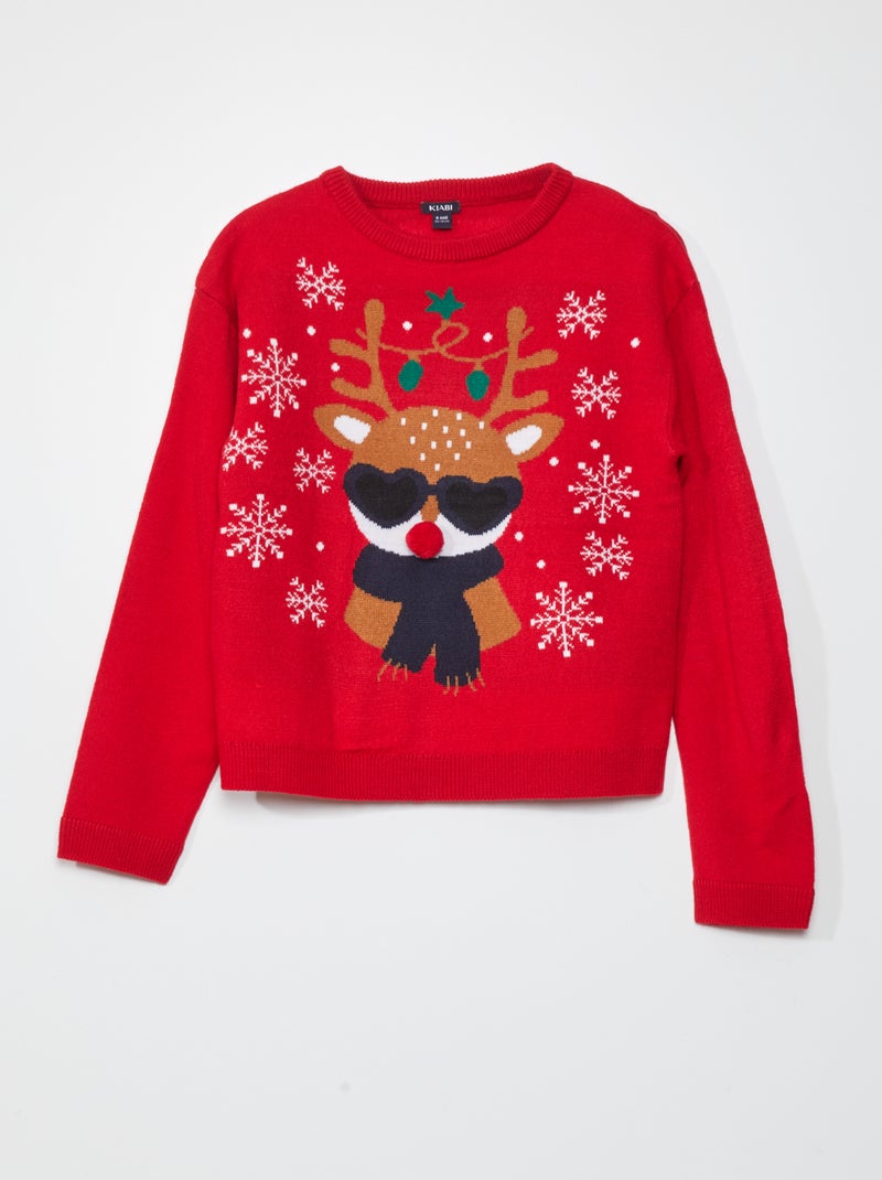 Pull de Noël avec pompon Rouge - Kiabi