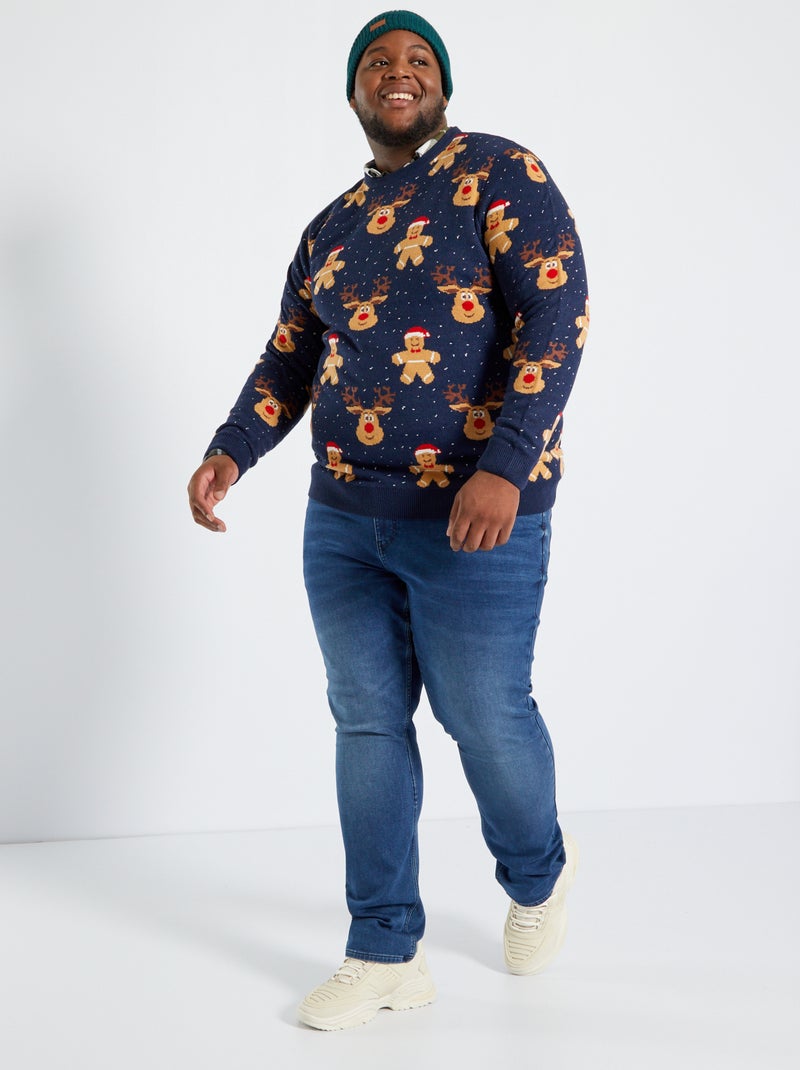 Pull de noël 'bonhomme pain d'épice' Bleu - Kiabi