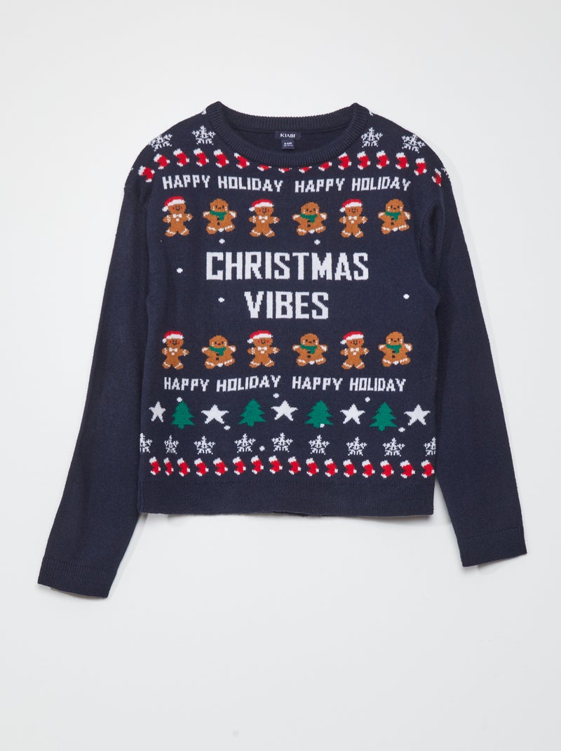 Pull de Noël 'Christmas Vibes' Bleu - Kiabi
