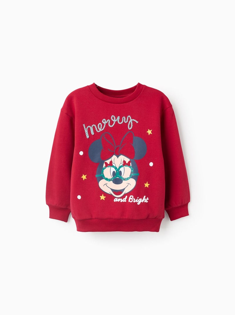 Pull de Noël en coton polyester peigné Minnie Rouge foncé