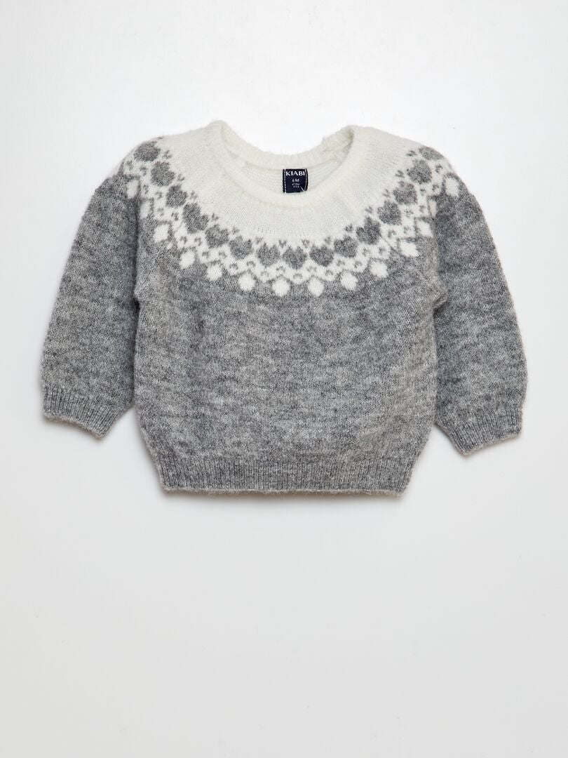 Pull de Noël en jacquard Gris/blanc - Kiabi