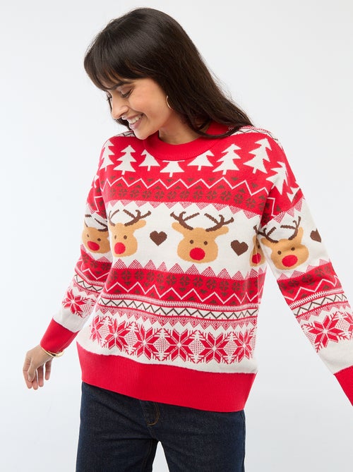 Pull de Noël en jacquard 'renne' - Kiabi