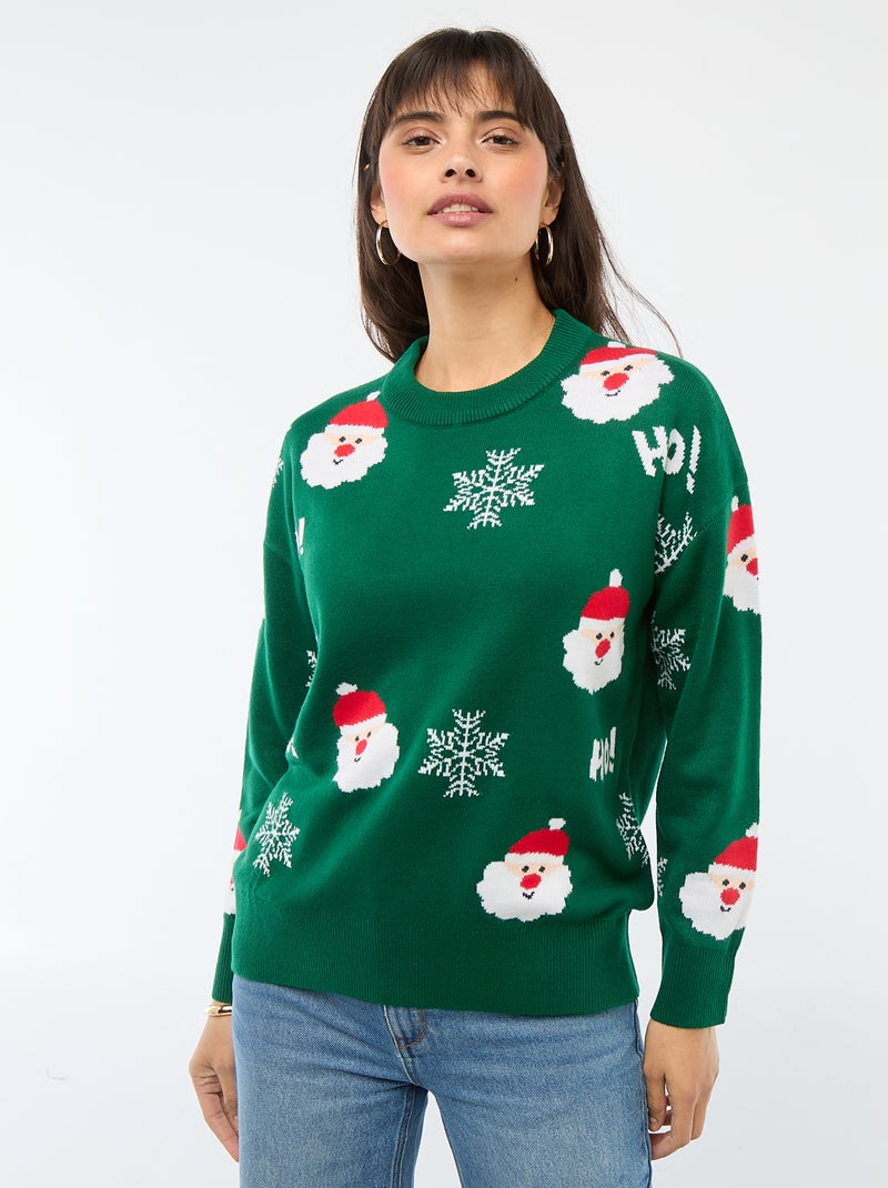 Pull de Noël en jacquard Vert - Kiabi