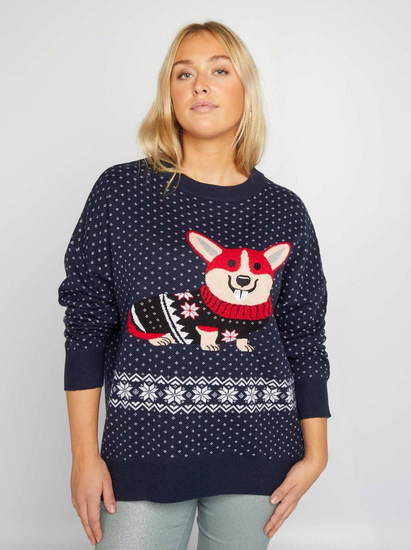 Pull de Noël en maille avec chien Marine - Kiabi