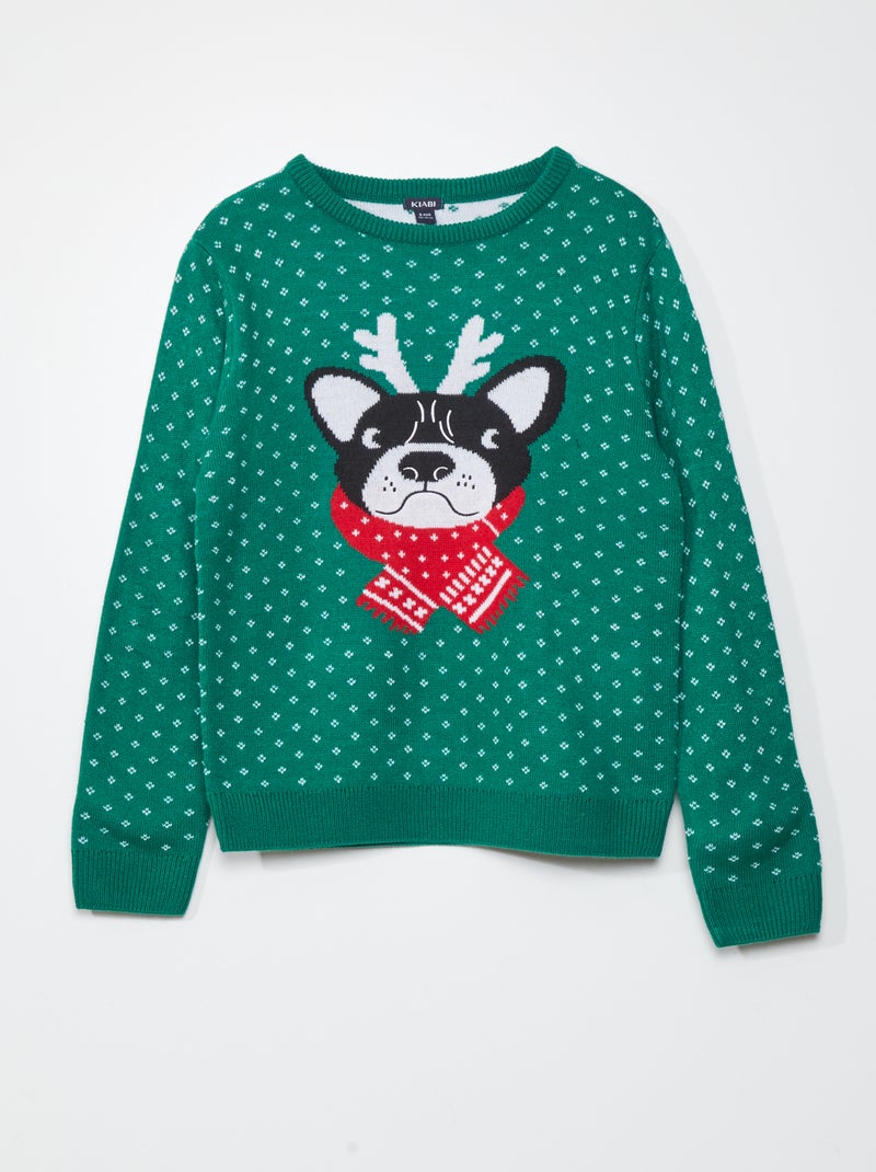 Pull de Noël en maille Vert - Kiabi