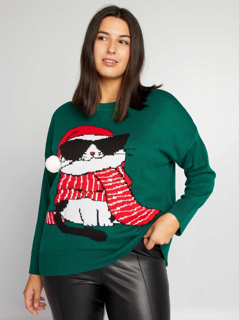 Pull de Noël en maille Vert - Kiabi