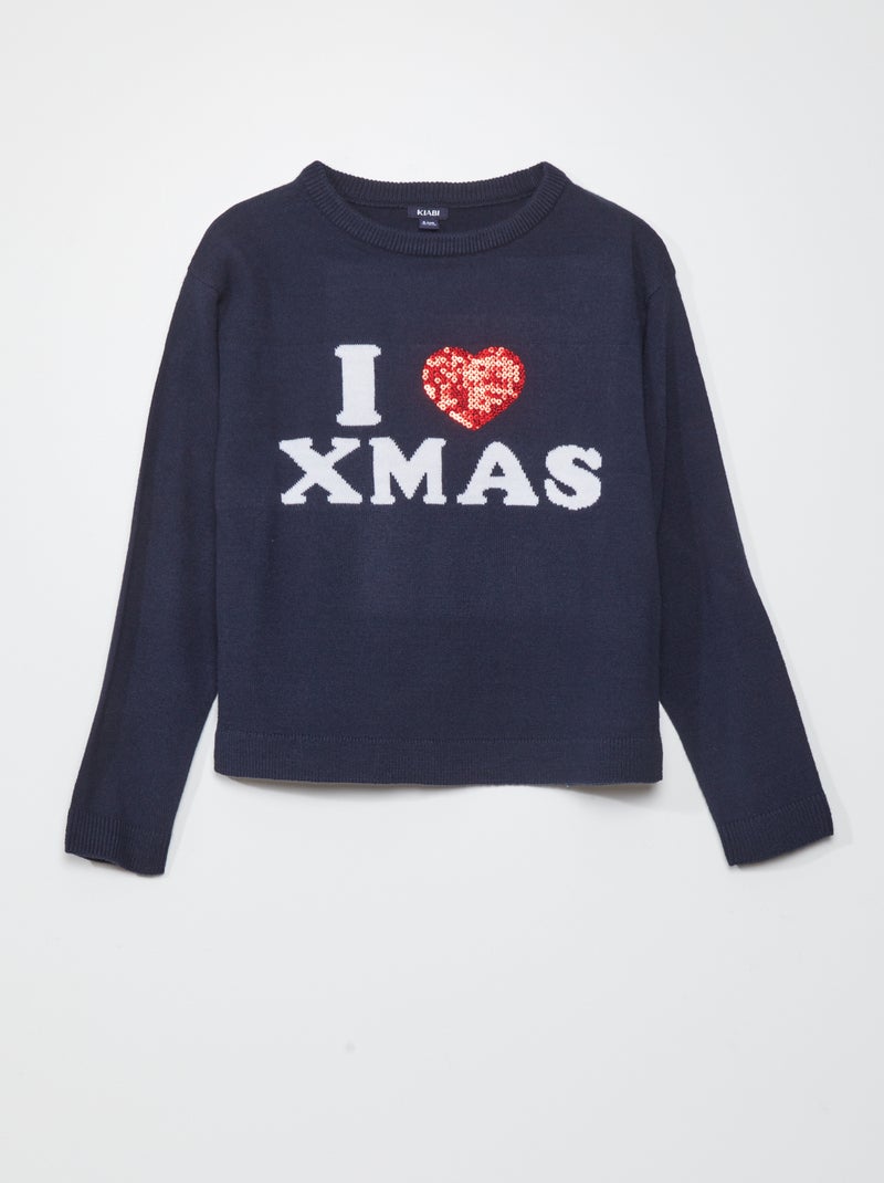 Pull de 'noël' 'I love Xmas' Marine - Kiabi