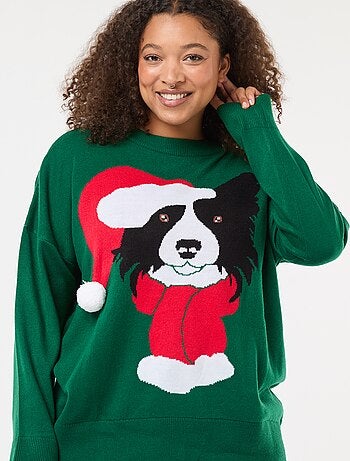 Pull de Noël imprimé chien
