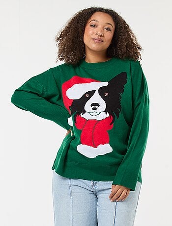 Pull de Noël imprimé chien