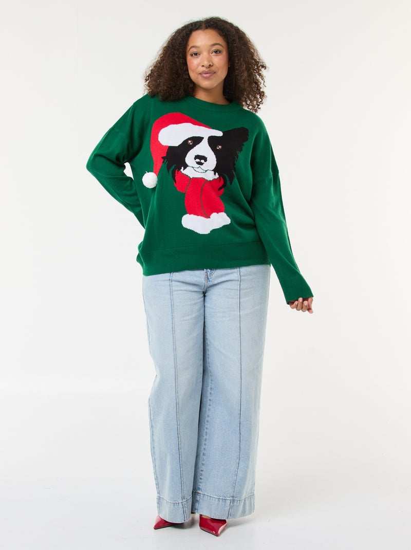 Pull de Noël imprimé chien Vert - Kiabi