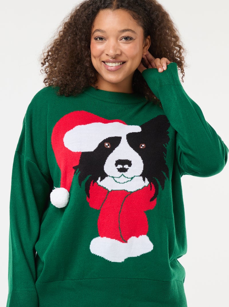 Pull de Noël imprimé chien Vert - Kiabi
