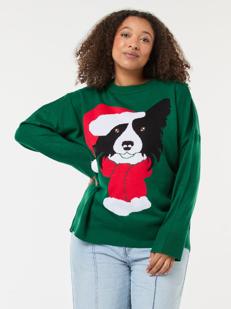 Pull de Noël imprimé chien Vert - Kiabi