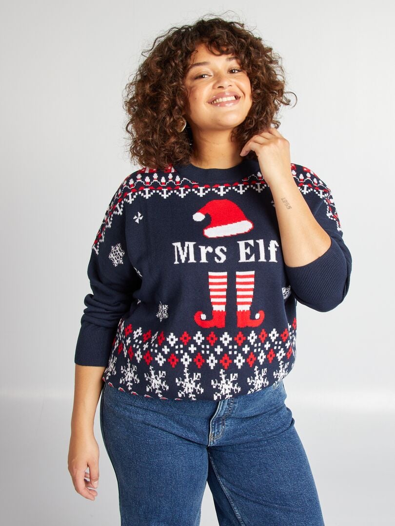 Pull de Noël imprimé elfe Bleu marine - Kiabi