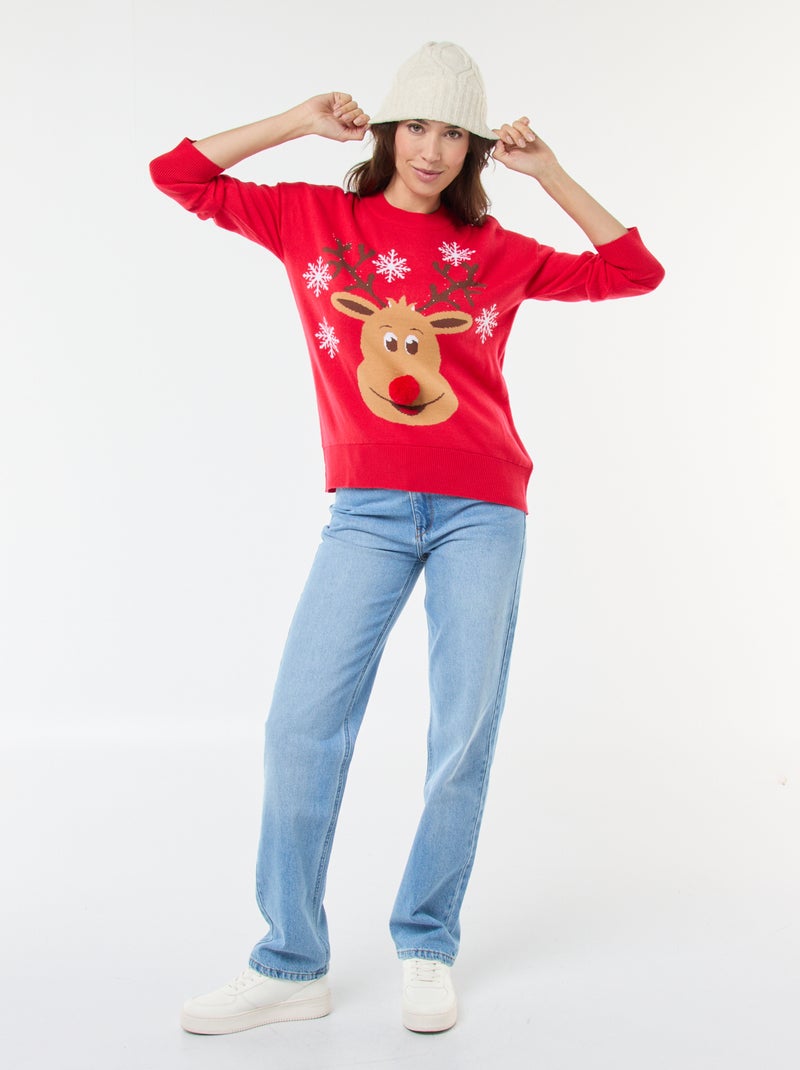 Pull de Noël imprimé 'renne' Rouge - Kiabi