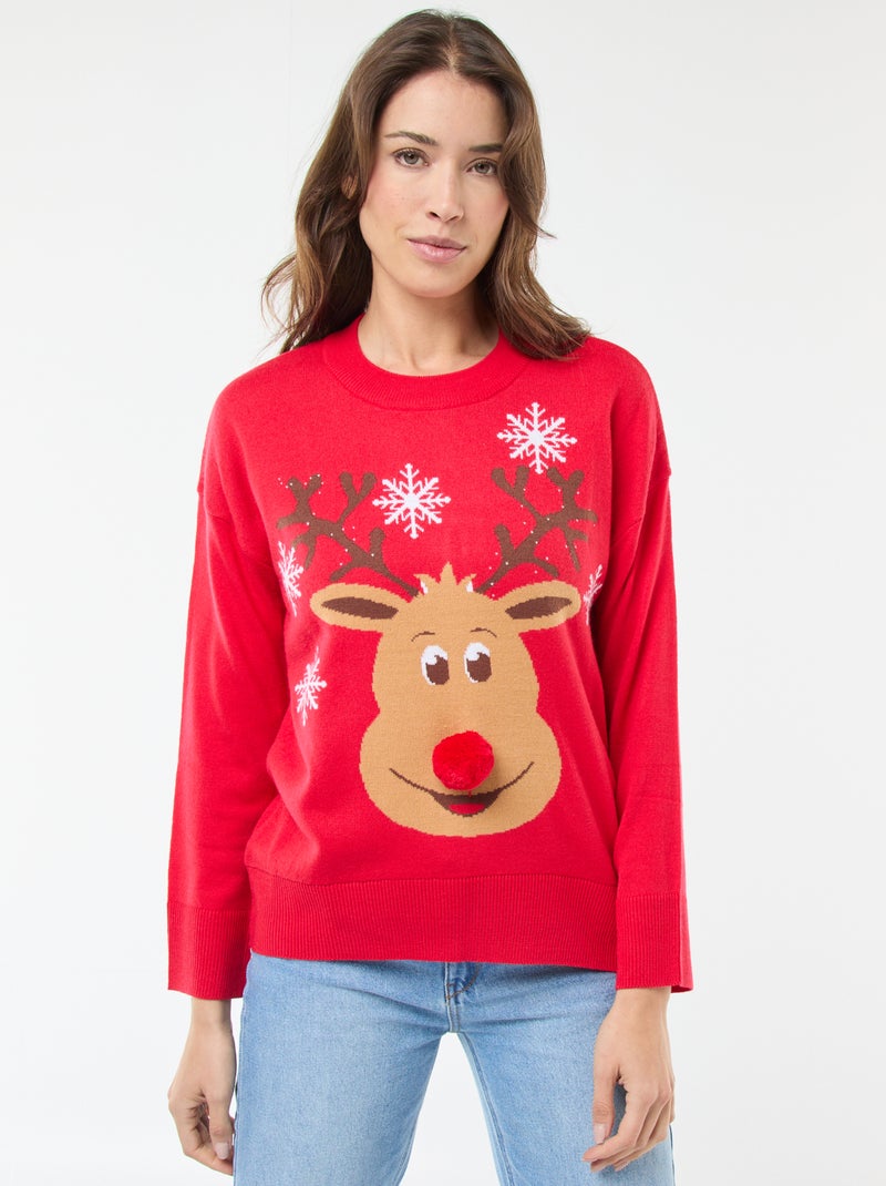 Pull de Noël imprimé 'renne' Rouge - Kiabi