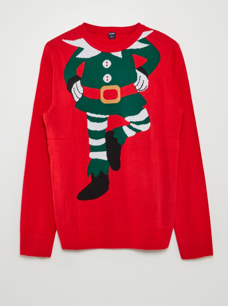 Pull de Noël 'lutin' Rouge - Kiabi