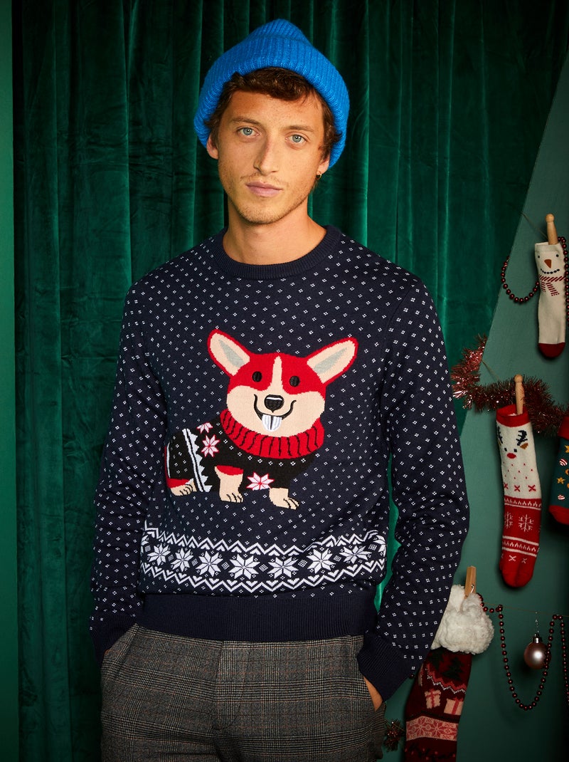 Pull de Noël maille grosse jauge Bleu marine - Kiabi