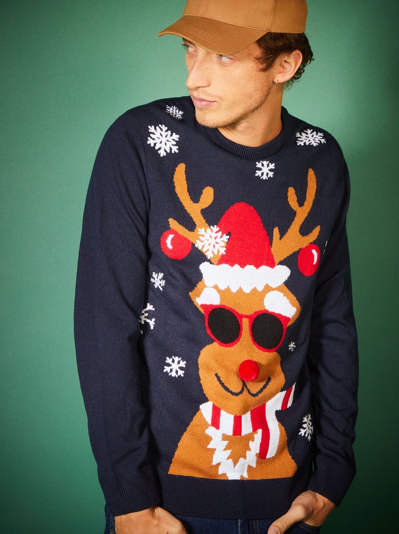Pull de Noël maille grosse jauge Bleu renne - Kiabi